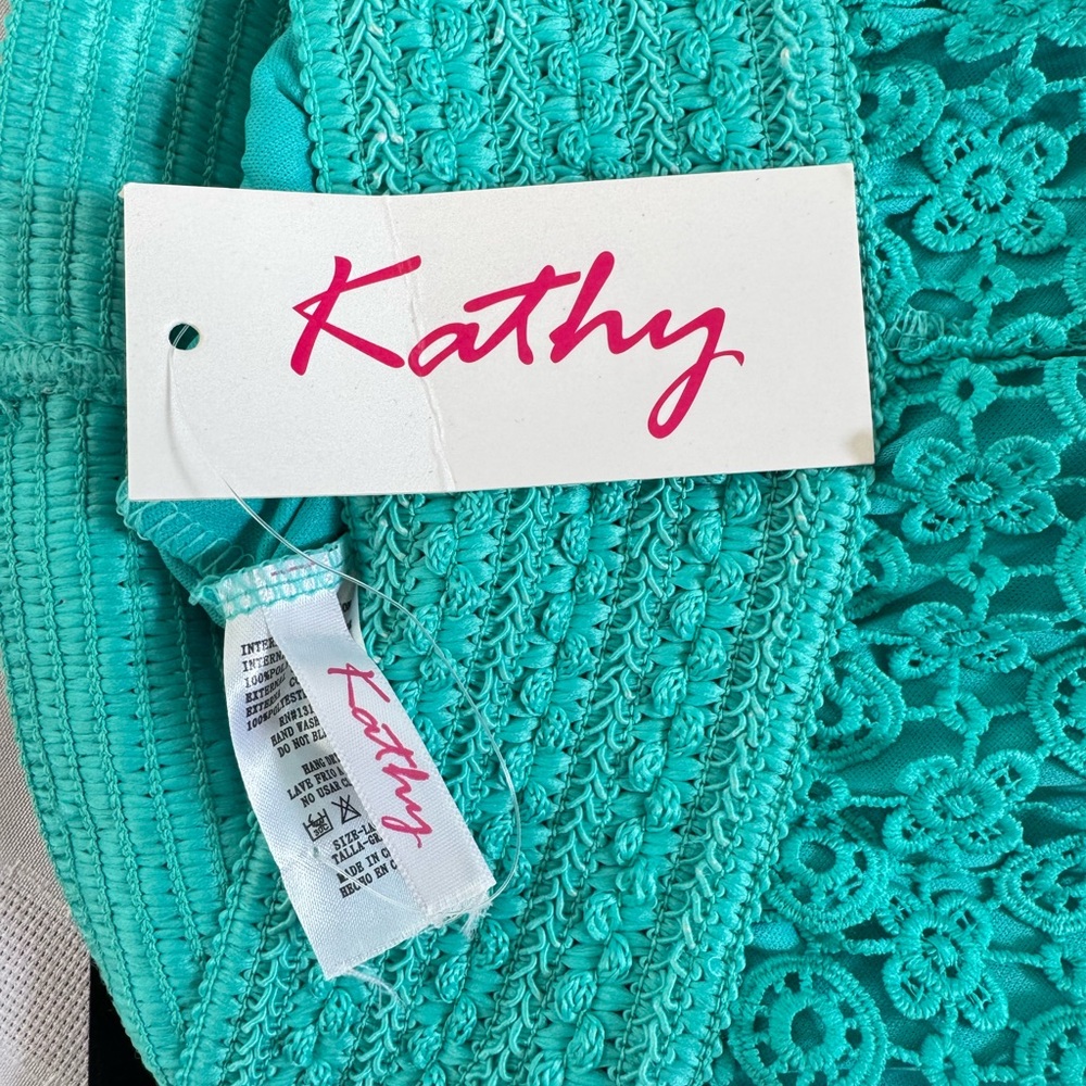 Kathy Womens Large Turquoise Knit Stretch Elastic Waist Shorts Boho Blue Crochet - Picture 3 of 9